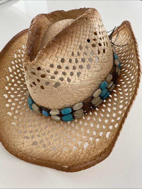 Milani Accessories - MILANI Straw Western Hat with Turquoise & Cream Bead Band